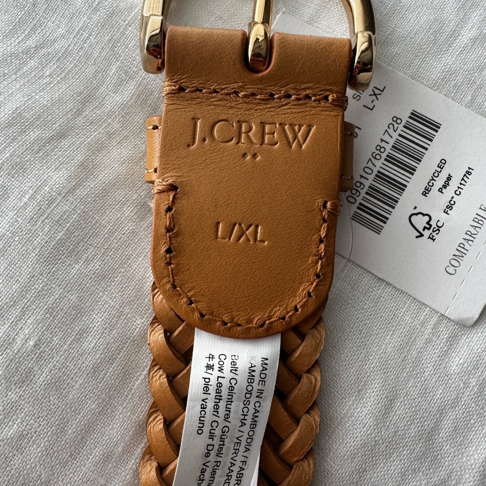 J. Crew Skinny Braided Leather Belt NWT L/XL - Picture 3 of 4